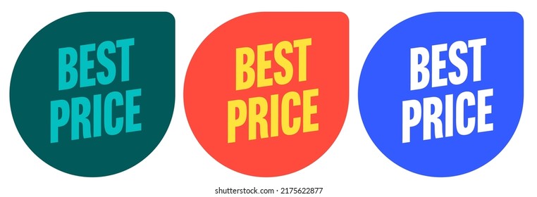 Speech bubble shape with best price message set. Advertising sticker with market sale discounts promotion vector illustration isolated on white background
