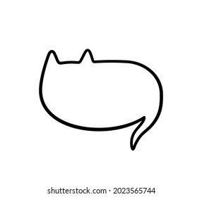 Speech bubble in the shape of a cat. Empty cute speech bubble with cat ears and tail. Linear vector illustration isolated on white background.
