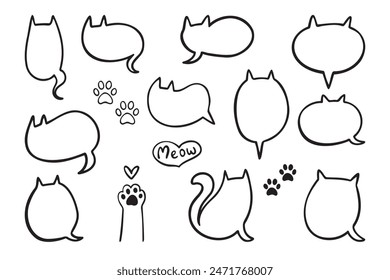 Burbuja de voz en forma de gato. Vaciar la burbuja de habla linda con orejas y cola de gato. Establecer Ilustración vectorial lineal