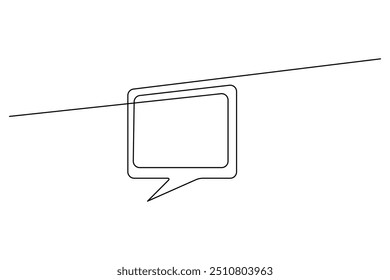 Speech bubble shape continuous one line drawing of isolated outline vector icon