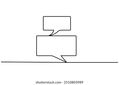 Speech bubble shape continuous one line drawing of isolated outline vector icon