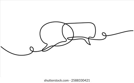 Speech bubble shape continuous one line drawing. Talk text box, feedback message box and comment vector, Speech Bubble Single Line Icon. Two speech bubble line art. 