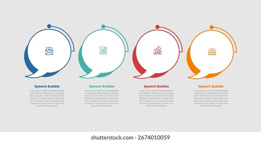 Diagrama de infografía de forma de burbuja de discurso con círculo simple con sombra detrás con 4 pasos para el Vector de presentación de diapositivas
