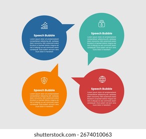 Diagrama de infografía de forma de burbuja de discurso con gran círculo en dirección circular con 4 pasos para el Vector de presentación de diapositivas