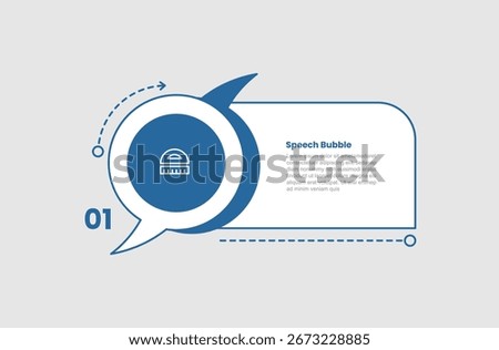 speech bubble shape infographic diagram with big circle and long rectangle container with 1 step for slide presentation vector