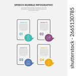 speech bubble shape infographic outline style with 4 point template with vertical box with callout badge on bottom for slide presentation vector