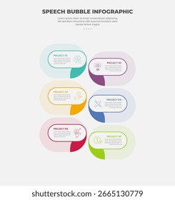Estilo de contorno de infografía de forma de burbuja de discurso con Plantilla de 6 puntos con caja rectangular redonda con fondo transparente y dirección opuesta para Vector de presentación de diapositivas