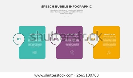 speech bubble shape infographic outline style with 3 point template with round box with circle badge for slide presentation vector