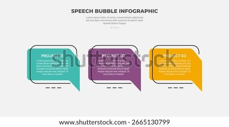 speech bubble shape infographic outline style with 3 point template with simple discussion box and sharp edge for slide presentation vector