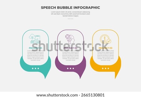 speech bubble shape infographic outline style with 3 point template with vertical round rectangle standing for slide presentation vector