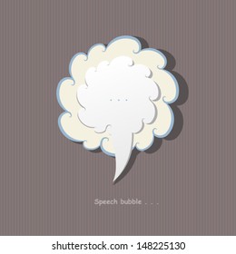 Speech bubble in the shape of the round cloud on a brown background with stripes. Vector stylish background. EPS10 illustration.