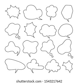 Speech bubble shaped banners,Hand drawn Doodle style thinking balloons, price tags, stickers, posters, badges, isolated on white background.