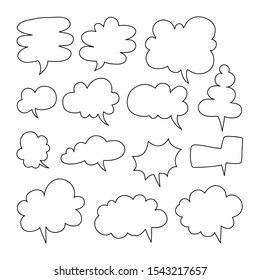 Speech bubble shaped banners,Hand drawn Doodle style thinking balloons, price tags, stickers, posters, badges, isolated on white background.