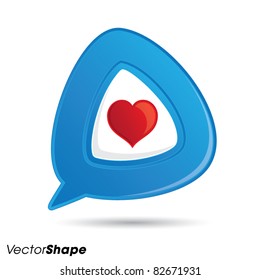 Speech bubble with shiny heart inside, love notes concept, vector illustration