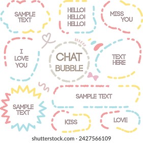 Speech bubble with short messages.Hand drawn dialogue box phrases,for social media comments and messages. Set of hand drawn doodle chat cloud with handwritten style. Memo balloon. Conversation frame