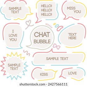 Burbuja de voz con mensajes cortos.Frases de cuadro de diálogo dibujadas a mano, para comentarios y mensajes de redes sociales. Conjunto de nubes de chat dibujado a mano con estilo escrito a mano. Globo memorándum. Marco de conversación