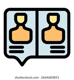 Burbuja de discursos que muestra charlas en línea con dos personas que comparten información y se comunican