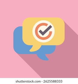 Speech bubble is showing positive feedback with a checkmark inside a circle, concept of customer satisfaction