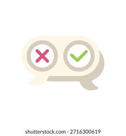 Speech bubble showing a red cross sign for no and a green check mark for yes, making a choice concept