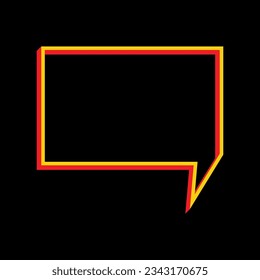 Signo de burbuja de voz. Icono Amarillo extruido 3D con los lados rojos un fondo negro. Ilustración.