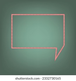 Speech bubble sign. Apricot Icon with Brick Red parquet floor graphic pattern on a Ebony background. Feldgrau. Green. Illustration.