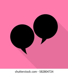 Speech bubble sign. Black icon with flat style shadow path on pink background.