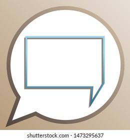 Speech bubble sign. Bright cerulean icon in white speech balloon at pale taupe background. Illustration.