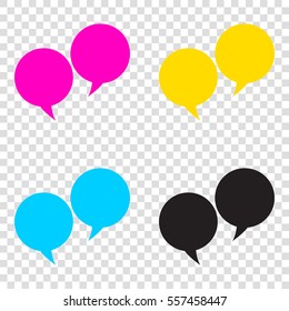 Speech bubble sign. CMYK icons on transparent background. Cyan, magenta, yellow, key, black.