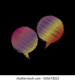 Speech bubble sign. Coloful chalk effect on black backgound.