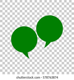 Speech bubble sign. Dark green icon on transparent background.