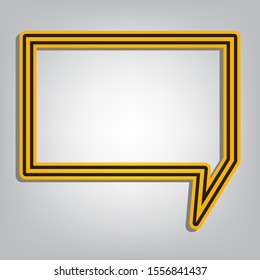 Speech bubble sign. Flat orange icon with overlapping linear black icon with gray shadow at whitish background. Illustration.