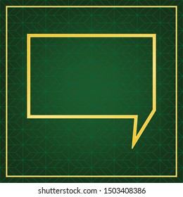 Speech bubble sign. Golden icon with gold contour at dark green gridded white background. Illustration.