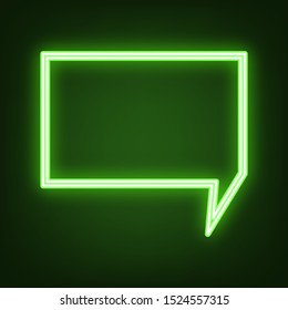 Speech bubble sign. Green neon icon in the dark. Blurred lightening. Illustration.