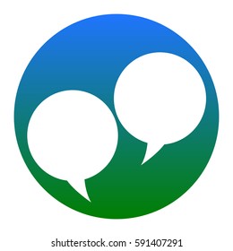 Speech bubble sign. Vector. White icon in bluish circle on white background. Isolated.