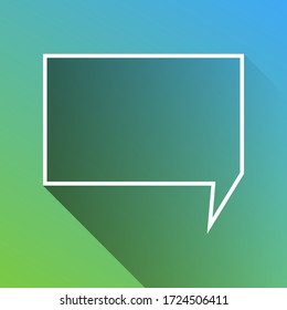 Signo de burbuja de voz. Icono blanco con sombra ilimitada gris sobre fondo verde a azul. Ilustración.