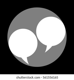 Speech bubble sign. White icon in gray circle at black background. Circumscribed circle. Circumcircle.