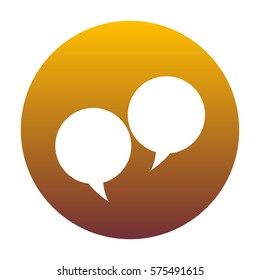 Speech bubble sign. White icon in circle with golden gradient as background. Isolated.