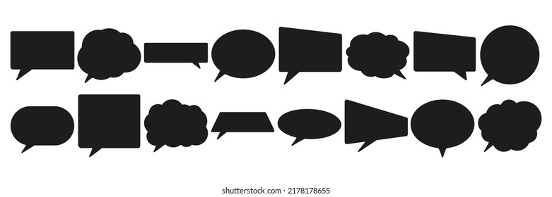 Speech bubble silhouette collection. Comic dialogue symbol group. Vector illustration isolated on white.