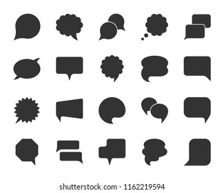 Speech bubble silhouette icon set. Web sign kit of comic tell. Communication chat icons contact support media information, forum conversation. Different shapes of simple isolated bubbles vector symbol