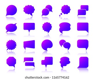 Speech bubble silhouette icons set with reflection. Web sign kit of comic tell. Chat vector pictograms includes circle element, square space, sale banner. Simple speech bubble icon isolated on white