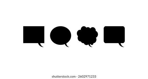 Speech Bubble Silhouette Icons Set Black Chat Vector Clip art Comic Dialog