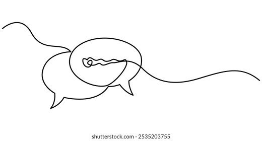 Speech Bubble Single Line Icon, One line message bubble on a white background. Conversational elements of an artistic message. Communication cloud, blank dialog text neat vector design