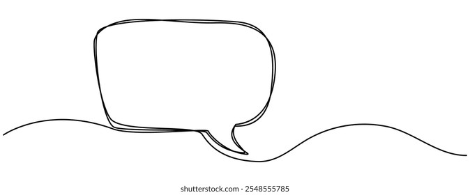  Ícone de Linha Única de Balão de Fala. Um desenho de linha contínua de Bolha de fala quadrada em forma. Símbolo de diálogo de nuvem e pensamento de chat em estilo linear simples. Conceito de comentário de texto em quadrinhos no traçado editável