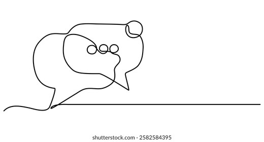 Speech Bubble Single Line Icon, Speech Bubbles Continuous Line Icon, Chat message continuous one line drawing, Speech bubble drawing, Speech Bubble Continuous Line Icon.