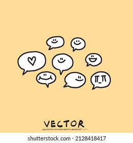 Speech bubble in sketch brush style. Hand drawn cute elements vector illustration. heart, smail face, heart, cry