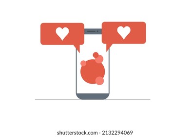 Speech bubble and smartphone, congratulations on Women's Day, hearts, illustration for commercial use.