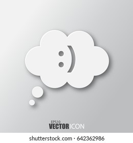 Speech bubble with smile icon in white style with shadow isolated on grey background. For your design, logo. Vector illustration.