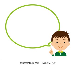 Speech bubble with a smiling boy. Vector illustration.