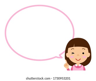 Speech bubble with a smiling girl. Vector illustration.