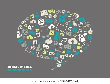 Speech bubble with social media icons representing connection and communication.